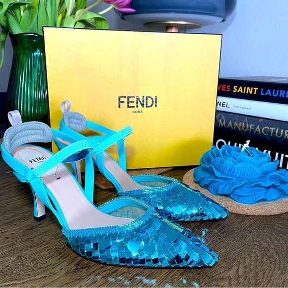 Fendi Shoes - FENDI COLIBRI HEELS SHOES BLUE  NEW WITH TICKET
